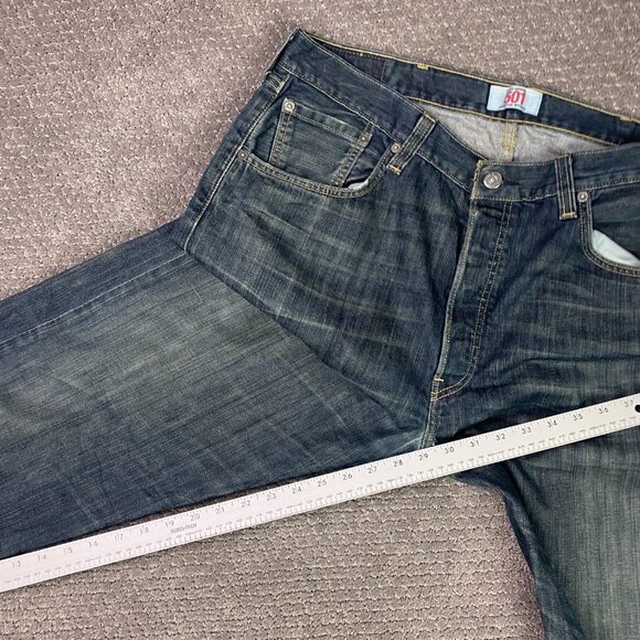 Levi's 501 Jeans Men's 38 x 32 Measures 37 x 29 Red Tab Button Fly Blue Cotton - Picture 15 of 16